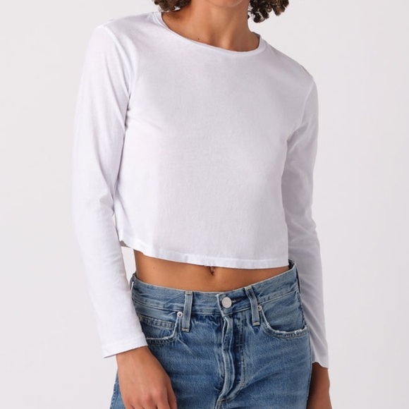 AMO Tops - AMO L/S BABE LONG SLEEVE CREWNECK WHITE TEE TOP CROPPED FIT M